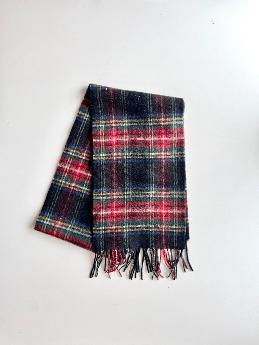JAMES PRINGLE WEAVERS Black Stewart Tartan 100% Wool Fringed Rectangle Scarf